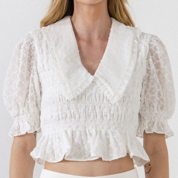 English Factory White Eyelet Ruffle Blouse size M - Picture 7 of 7